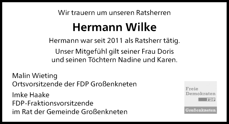  Traueranzeige für Hermann Wilke vom 10.03.2021 aus Nordwest-Zeitung