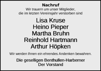 Traueranzeige von Lisa Kruse von Nordwest-Zeitung