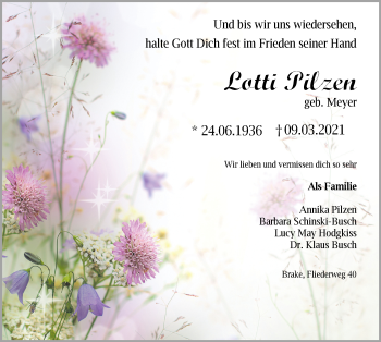 Traueranzeige von Lotti Pilzen von Nordwest-Zeitung