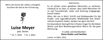 Traueranzeige von Luise Meyer von Nordwest-Zeitung
