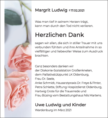 Traueranzeige von Margrit Ludwig von Nordwest-Zeitung