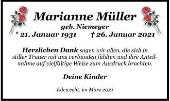 Traueranzeige von Marianne Müller von Nordwest-Zeitung