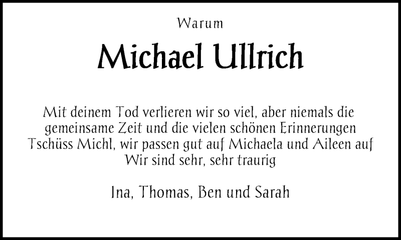  Traueranzeige für Michael Ullrich vom 13.03.2021 aus Nordwest-Zeitung