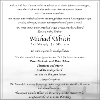 Traueranzeige von Michael Ullrich von Nordwest-Zeitung