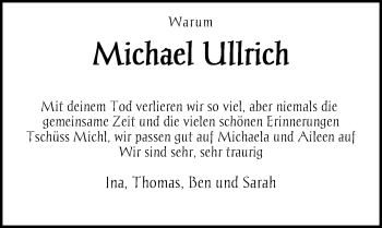 Traueranzeige von Michael Ullrich von Nordwest-Zeitung