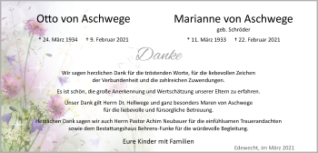 Traueranzeige von Otto von Aschwege von Nordwest-Zeitung