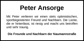Traueranzeige von Peter Ansorge von Nordwest-Zeitung