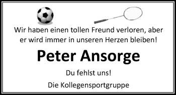 Traueranzeige von Peter Ansorge von Nordwest-Zeitung