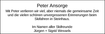Traueranzeige von Peter Ansorge von Nordwest-Zeitung