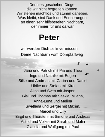 Traueranzeige von Peter Horke von Nordwest-Zeitung