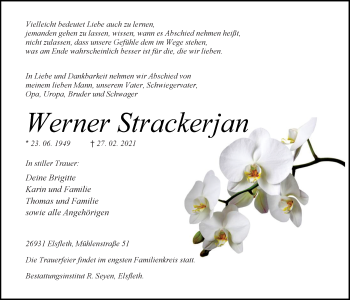 Traueranzeige von Werner Strackerjan von Nordwest-Zeitung