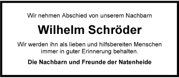 Traueranzeige von Wilhelm Schröder von Nordwest-Zeitung