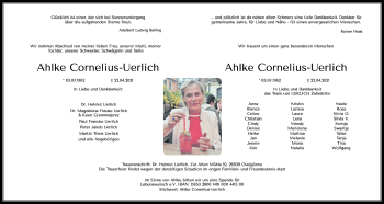 Traueranzeige von Ahlke Cornelius-Uerlich von Nordwest-Zeitung