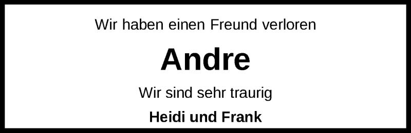  Traueranzeige für Andre Detjen vom 03.04.2021 aus Nordwest-Zeitung