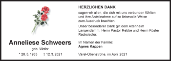 Traueranzeige von Anneliese Schweers von Nordwest-Zeitung
