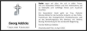 Traueranzeige von Georg Addicks von Nordwest-Zeitung