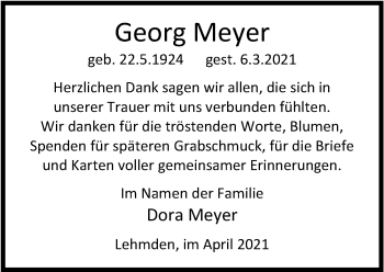 Traueranzeige von Georg Meyer von Nordwest-Zeitung