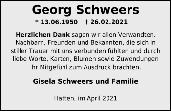 Traueranzeige von Georg Schweers von Nordwest-Zeitung
