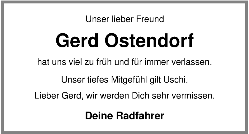  Traueranzeige für Gerd Ostendorf vom 28.04.2021 aus Nordwest-Zeitung