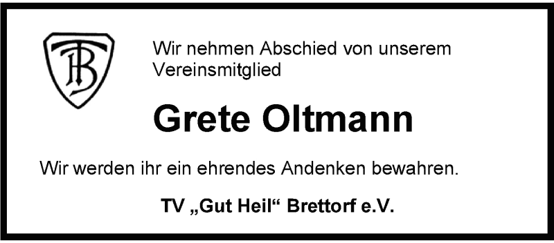  Traueranzeige für Grete Oltmann vom 27.04.2021 aus Nordwest-Zeitung