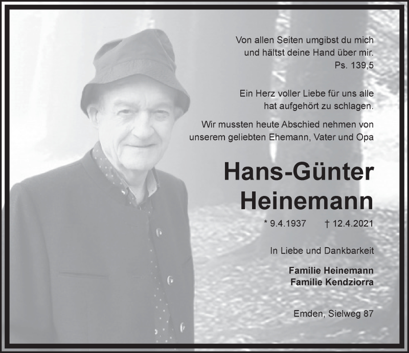  Traueranzeige für Hans-Günter Heinemann vom 13.04.2021 aus Emder Zeitung