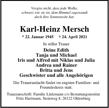 Traueranzeige von Karl-Heinz Mersch von Nordwest-Zeitung