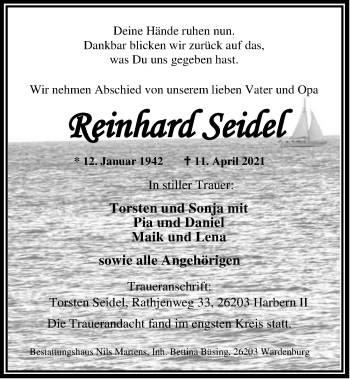 Traueranzeige von Reinhard Seidel von Nordwest-Zeitung