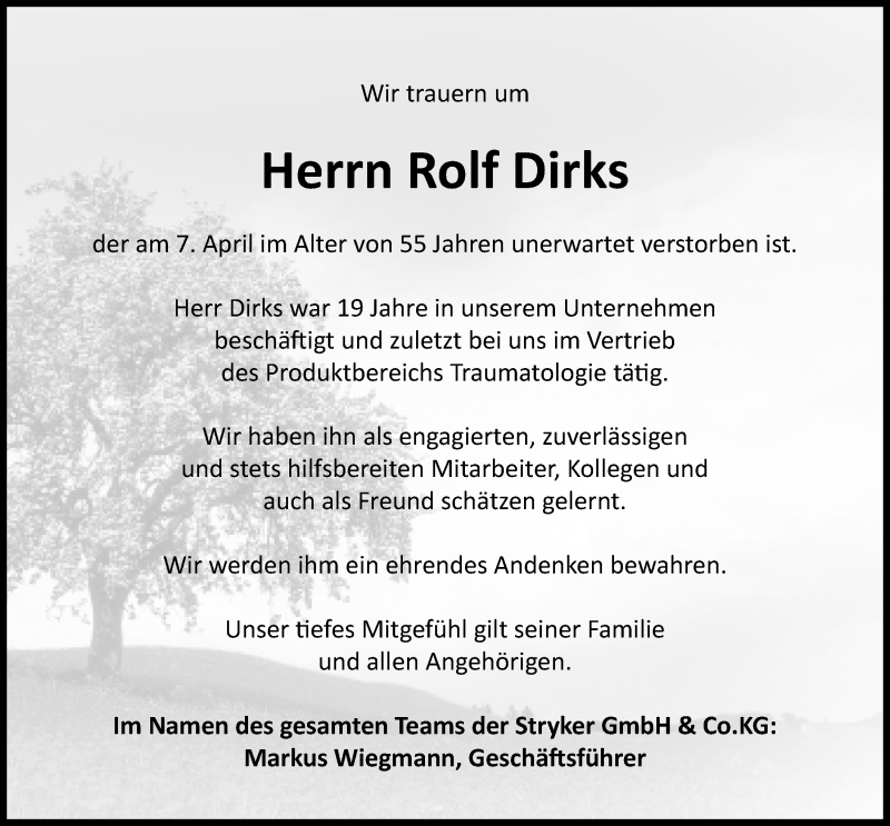  Traueranzeige für Rolf Gerhard Dirks vom 17.04.2021 aus Nordwest-Zeitung