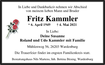 Traueranzeige von Fritz Kammler von Nordwest-Zeitung