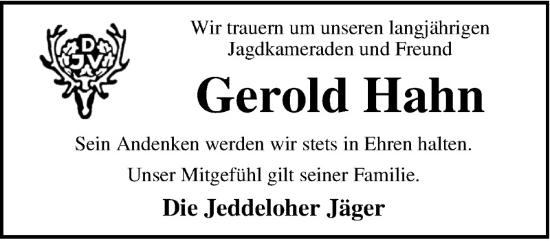  Traueranzeige für Gerold Hahn vom 05.05.2021 aus Nordwest-Zeitung