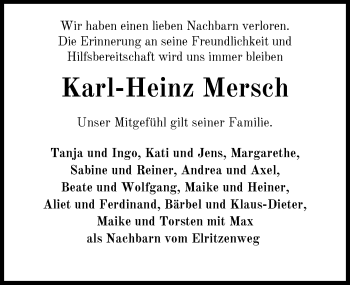 Traueranzeige von Karl-Heinz Mersch von Nordwest-Zeitung