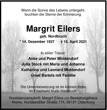 Traueranzeige von Margrit Eilers von Nordwest-Zeitung