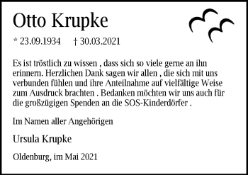 Traueranzeige von Otto Krupke von Nordwest-Zeitung