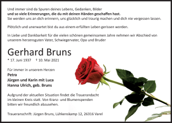 Traueranzeige von Gerhard Bruns von Nordwest-Zeitung