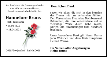 Traueranzeige von Hannelore Bruns von Nordwest-Zeitung