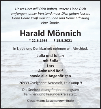 Traueranzeige von Harald Mönnich von Nordwest-Zeitung