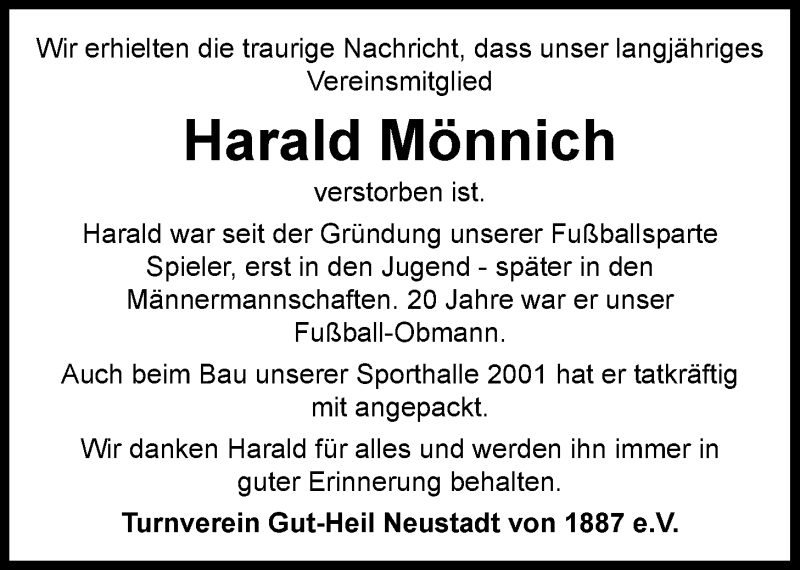  Traueranzeige für Harald Mönnich vom 18.05.2021 aus Nordwest-Zeitung