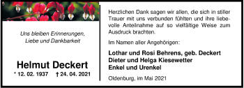 Traueranzeige von Helmut Deckert von Nordwest-Zeitung