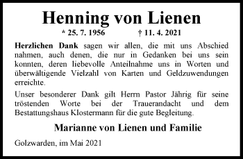 Traueranzeige von Henning von Lienen von Nordwest-Zeitung