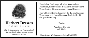 Traueranzeige von Herbert Drewes von Nordwest-Zeitung