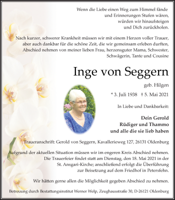 Traueranzeige von Inge von Seggern von Nordwest-Zeitung