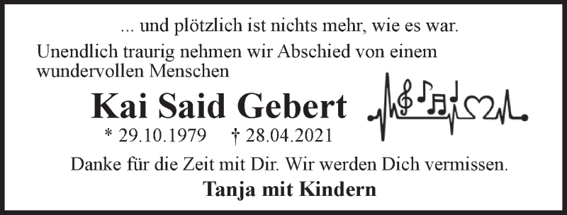  Traueranzeige für Kai Said Gebert vom 25.05.2021 aus Emder Zeitung