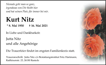 Traueranzeige von Kurt Nitz von Nordwest-Zeitung