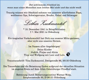 Traueranzeige von Lothar Zuckmantel von Nordwest-Zeitung