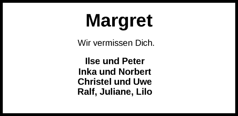  Traueranzeige für Margret Osterhaus vom 22.05.2021 aus Nordwest-Zeitung
