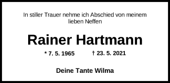 Traueranzeige von Rainer Hartmann von Nordwest-Zeitung