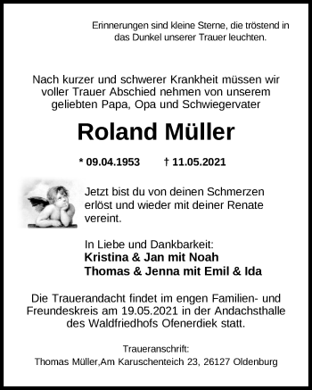 Traueranzeige von Roland Müller von Nordwest-Zeitung