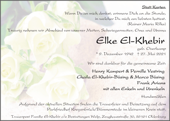 Traueranzeige von Elke El-Khebir von Nordwest-Zeitung