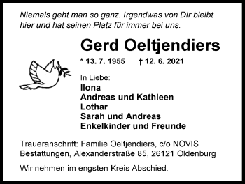 Traueranzeige von Gerd Oeltjendiers von Nordwest-Zeitung