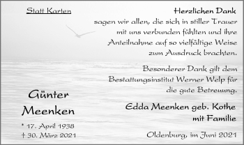 Traueranzeige von Günter Meenken von Nordwest-Zeitung